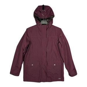 Med Natural Reflections Maroon Hooded Warm Rain Jacket With Faux Fur Lining